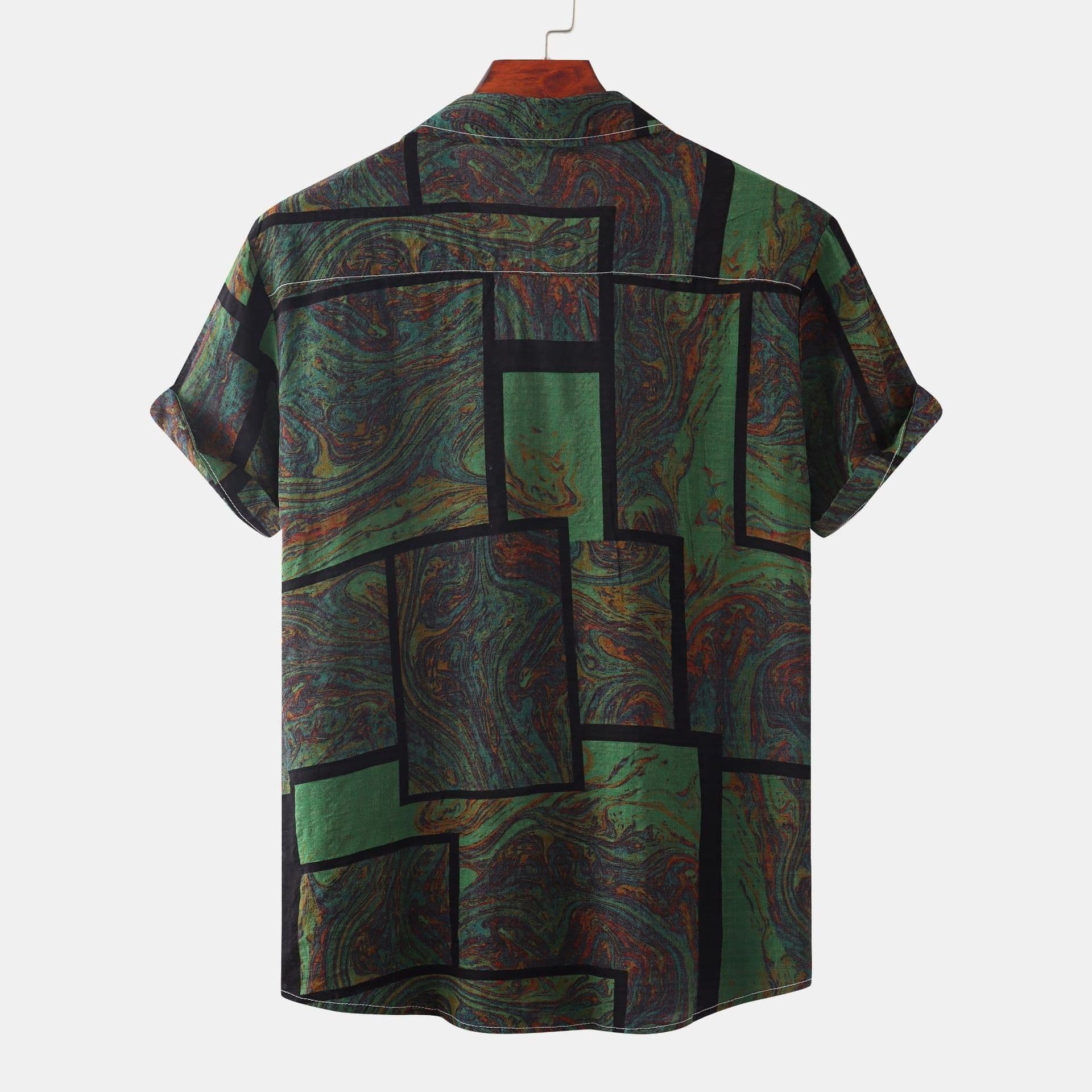 image-Cross-border foreign trade AliExpress EBAY European station new men's shirt Hawaiian print short-sleeved top loose and trendy