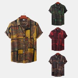 image-Cross-border foreign trade AliExpress EBAY European station new men's shirt Hawaiian print short-sleeved top loose and trendy