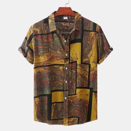 image-Cross-border foreign trade AliExpress EBAY European station new men's shirt Hawaiian print short-sleeved top loose and trendy