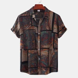 image-Cross-border foreign trade AliExpress EBAY European station new men's shirt Hawaiian print short-sleeved top loose and trendy