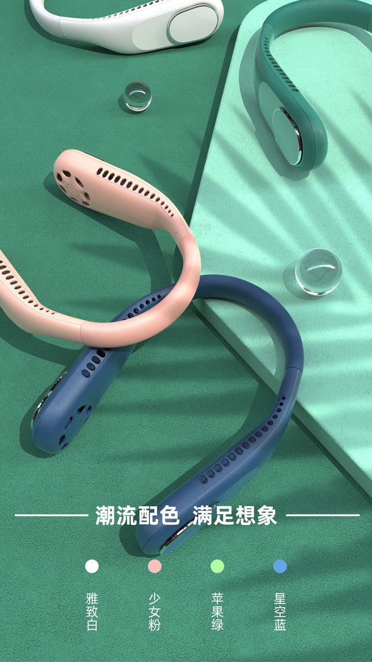 image-New lazy hanging neck fan outdoor sports student office USB mute mini refrigeration hanging neck fan gift