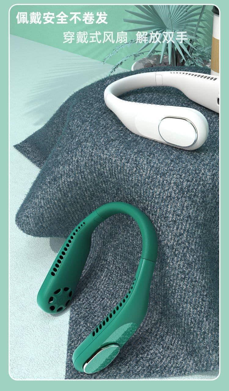 image-New lazy hanging neck fan outdoor sports student office USB mute mini refrigeration hanging neck fan gift