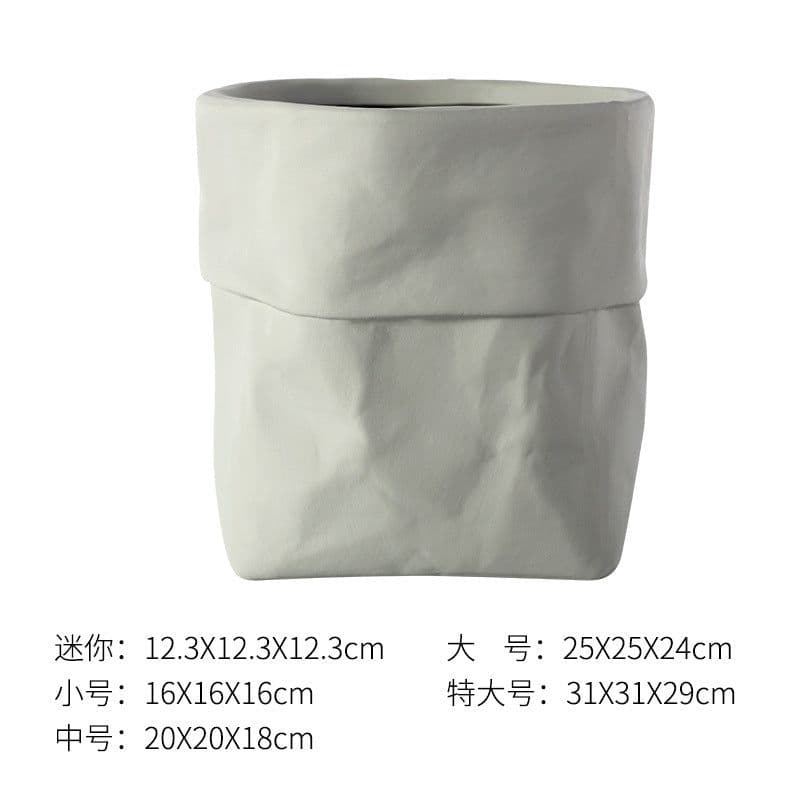 image-Kraft Paper Bag Shape Ceramic Flower & Plant Pot Nordic Industrial Style Colorful Succulent Planter With Hole