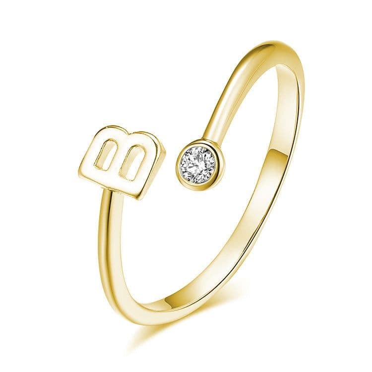 image-European and American fashion jewelry 26 letter zircon open ring to send girlfriend exquisite fashion ring couple ring wholesale