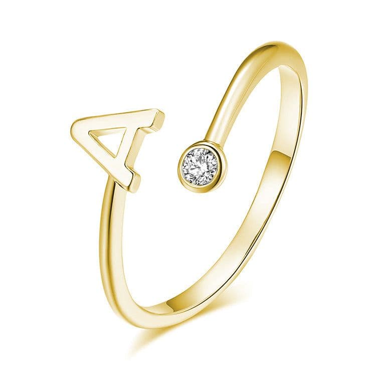 image-European and American fashion jewelry 26 letter zircon open ring to send girlfriend exquisite fashion ring couple ring wholesale