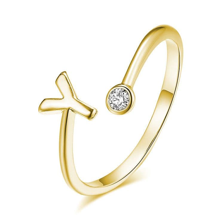 image-European and American fashion jewelry 26 letter zircon open ring to send girlfriend exquisite fashion ring couple ring wholesale