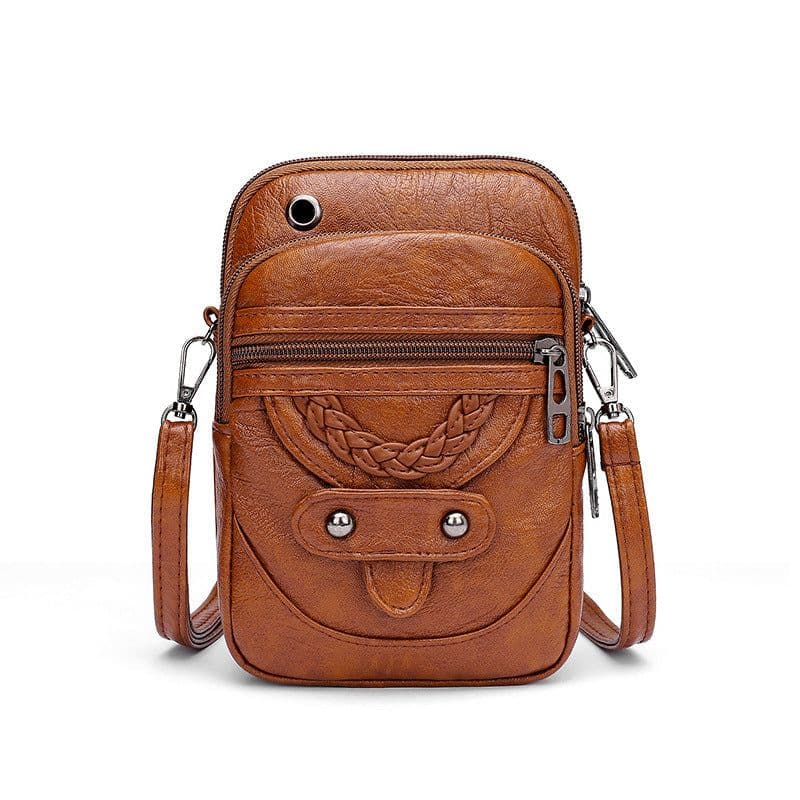 image-2021 new retro simple messenger bag ladies casual light pu leather mobile phone bag fashion shoulder bag