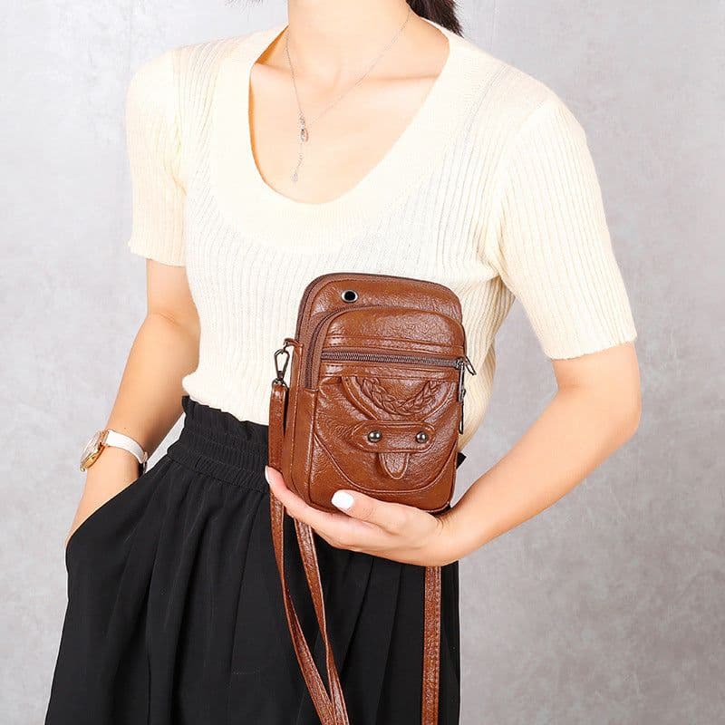 image-2021 new retro simple messenger bag ladies casual light pu leather mobile phone bag fashion shoulder bag