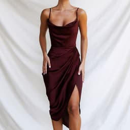 image-European and American slim temperament sexy suspender slit skirt 2023 fashion sexy foreign trade slit satin dress