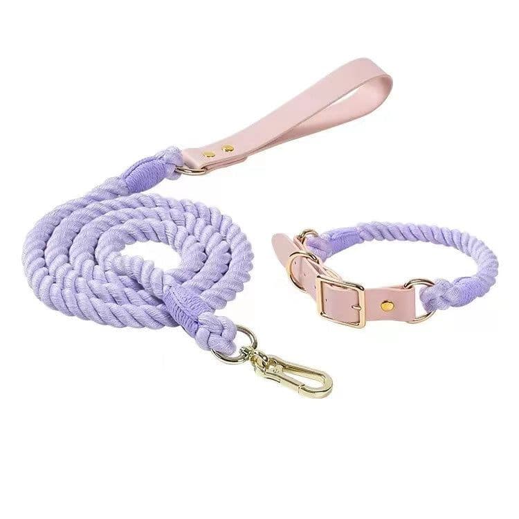 image-Luxe Royal Leather Rope Leash and Collar Set - Violet