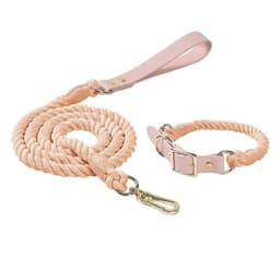 image-Luxe Royal Leather Rope Leash and Collar Set - Cotton Coral