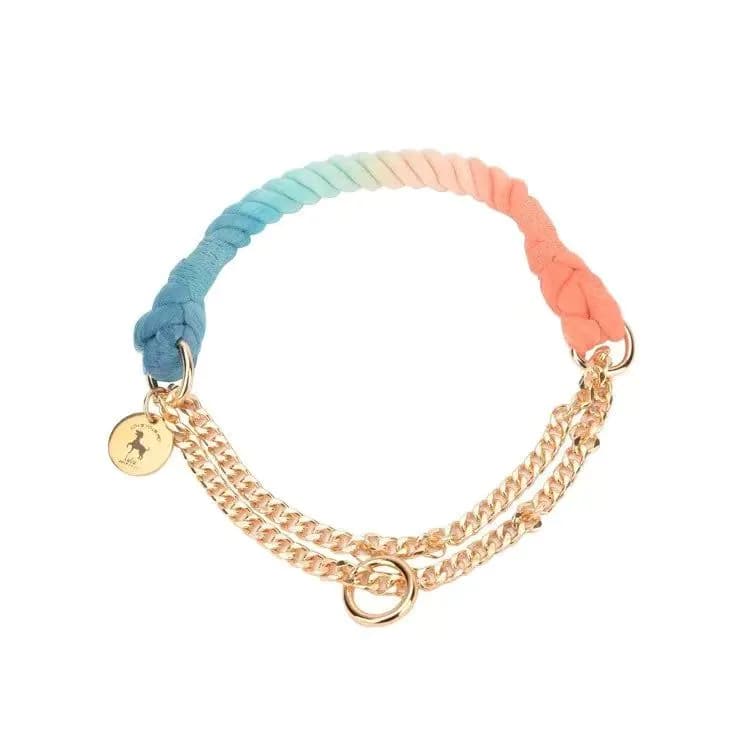 image-Cotton Rope Collar With Lightweight Gold Chain - Sunset