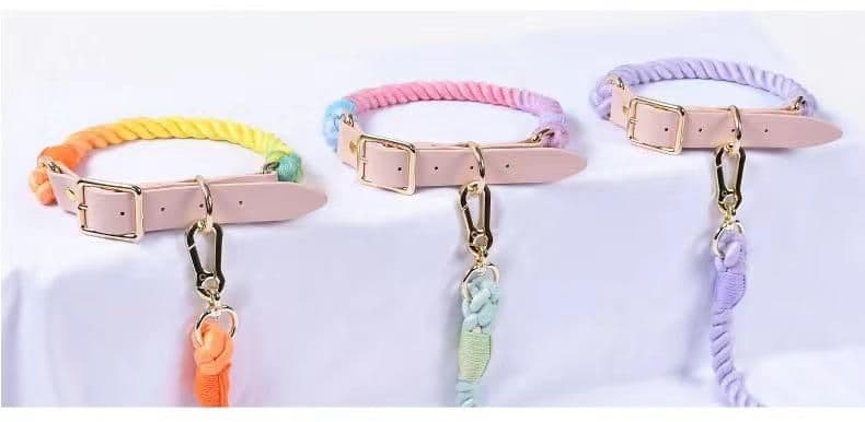 image-Luxe Royal Pink Leather Rope Leash - Spring