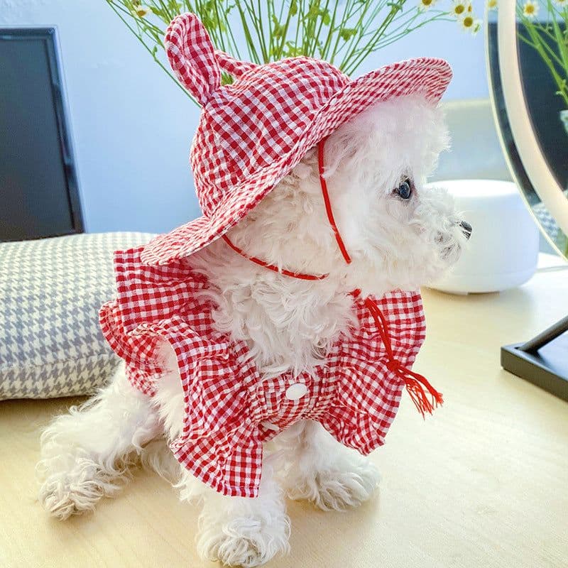 image-Elegant Dress Beautiful Princess Dress for Pets Beach Wear Whole Set (Hat and Bib)