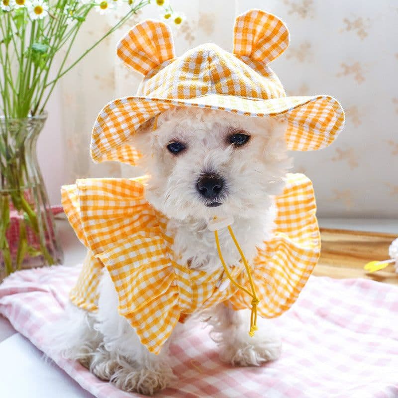image-Elegant Dress Beautiful Princess Dress for Pets Beach Wear Whole Set (Hat and Bib)