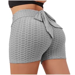 image-2021 European and American cross-border yoga shorts fitness bubble shorts bow summer new high waist sports shorts women