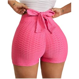 image-2021 European and American cross-border yoga shorts fitness bubble shorts bow summer new high waist sports shorts women