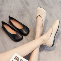 image-Genuine leather peas single shoes women 2023 new summer grandma flat soft leather pregnant women work floating shoes soft bottom small leather shoes