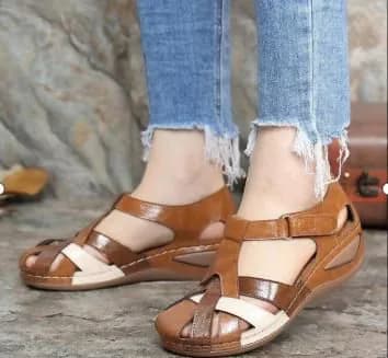 image-Summer women's sandals cross-border car line light and soft bottom cross buckle round toe slope heel comfortable sandals women's foreign trade large size