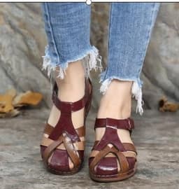image-Summer women's sandals cross-border car line light and soft bottom cross buckle round toe slope heel comfortable sandals women's foreign trade large size