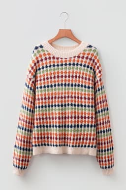 image-Multicolour Dotty Striped Knit Drop Shoulder Sweater