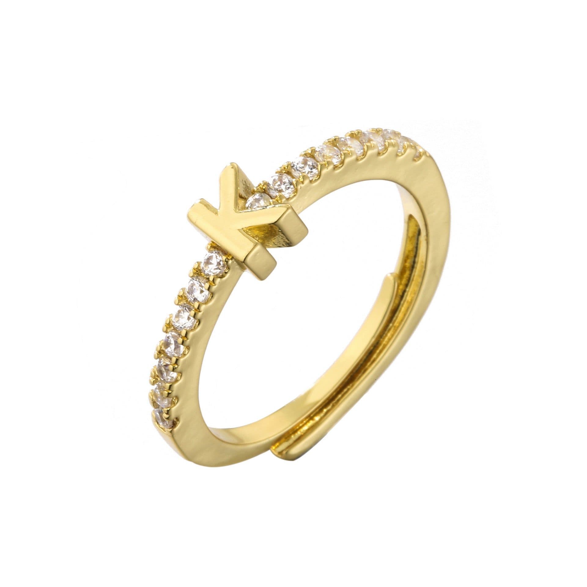 image-HECHENG jewelry new micro-set letter ring 26 English letter zircon ring opening adjustable