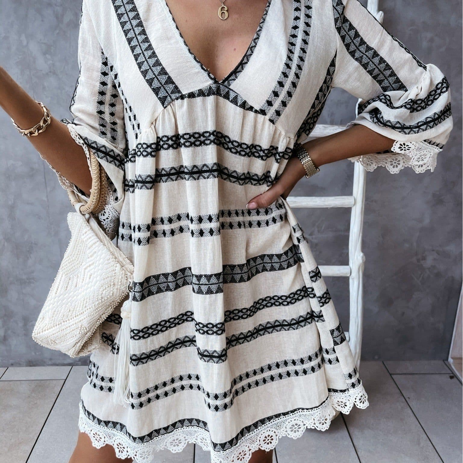 image-Independent station wish Amazon explosion models 2021 summer new lace cuff dress spot