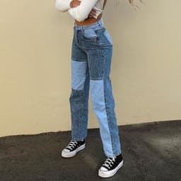 image-European and American cross-border foreign trade new 2020 AliExpress new street hip-hop contrast stitching casual jeans issued on behalf of