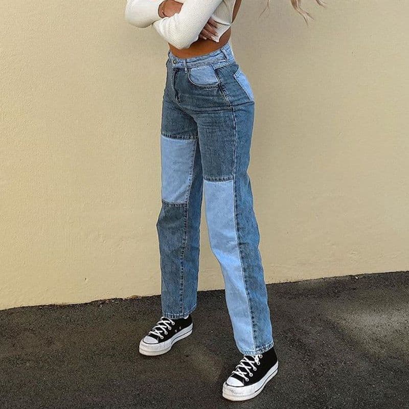 image-European and American cross-border foreign trade new 2020 AliExpress new street hip-hop contrast stitching casual jeans issued on behalf of