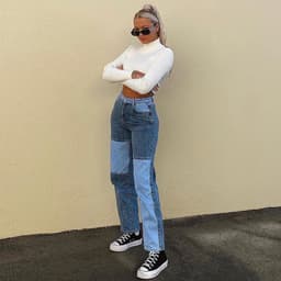 image-European and American cross-border foreign trade new 2020 AliExpress new street hip-hop contrast stitching casual jeans issued on behalf of