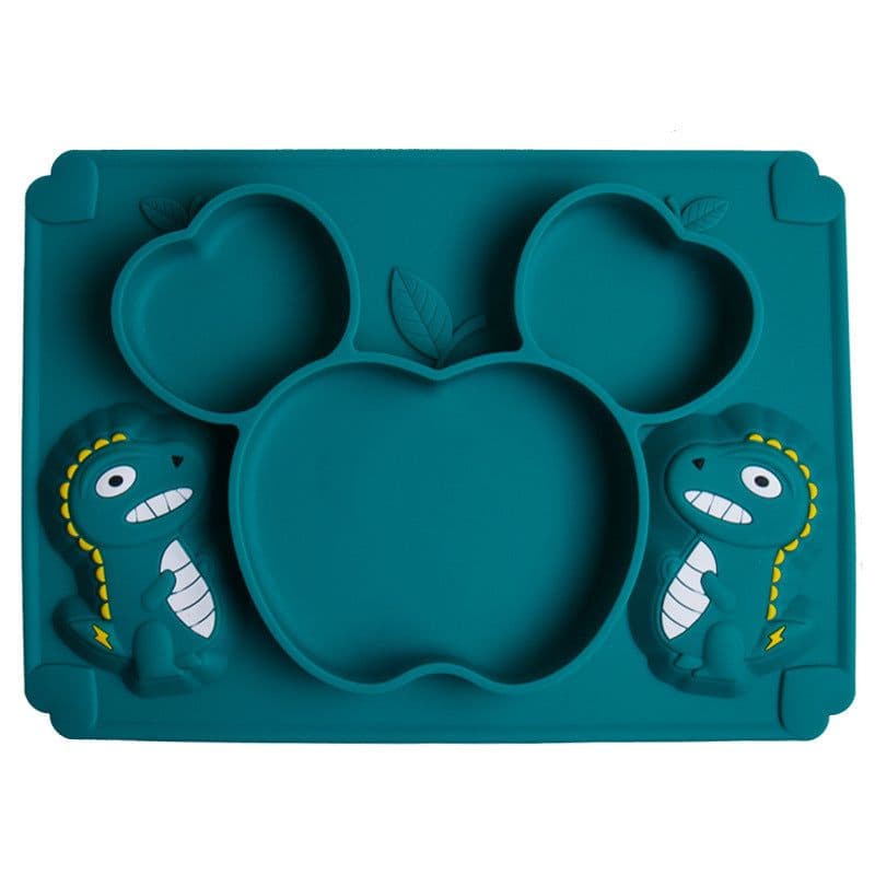 image-Baby Apple Dinosaur Silicone Dinner Plate Integrated Compartment Dinner Plate Children's Cute Cartoon Silicone Tableware Manufacturer