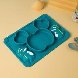 image-Baby Apple Dinosaur Silicone Dinner Plate Integrated Compartment Dinner Plate Children's Cute Cartoon Silicone Tableware Manufacturer
