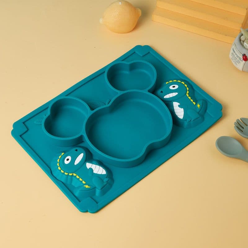 image-Baby Apple Dinosaur Silicone Dinner Plate Integrated Compartment Dinner Plate Children's Cute Cartoon Silicone Tableware Manufacturer