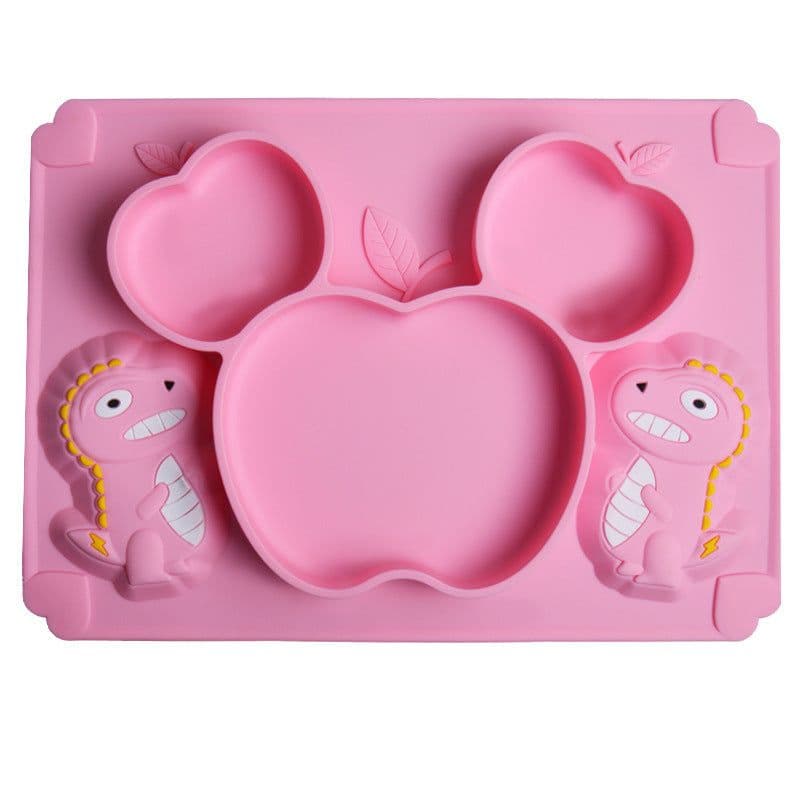 image-Baby Apple Dinosaur Silicone Dinner Plate Integrated Compartment Dinner Plate Children's Cute Cartoon Silicone Tableware Manufacturer