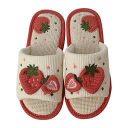 image-Female spring and autumn girl heart home bedroom mute soft bottom floor slippers four seasons universal sweet strawberry linen sandals