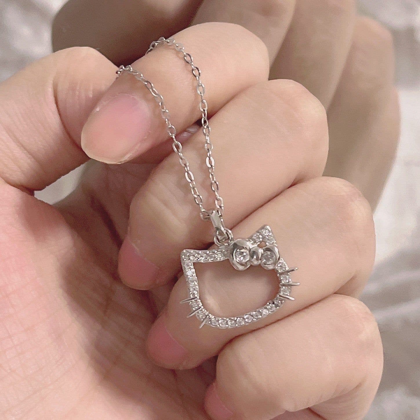 image-Cute KT cat diamond necklace, fashionable girly heart, student bestie clavicle chain, niche design summer chain jewelry