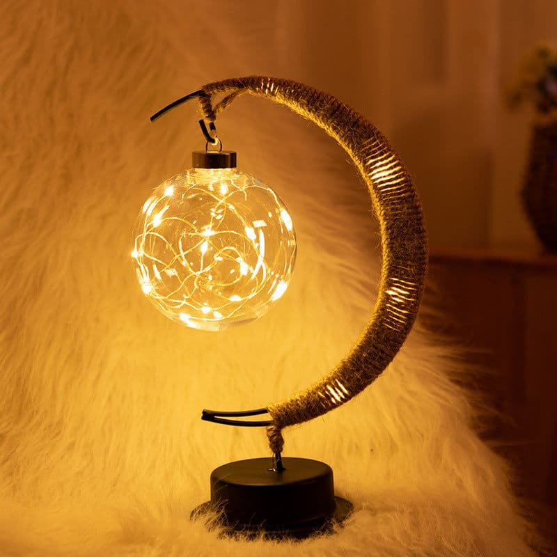 image-LED moon modeling lamp battery box hemp rope wrought iron takraw ball lamp romantic holiday decoration night light wholesale