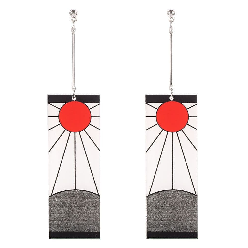 image-Demon Slayer's Blade Stove Gate Tanjiro Striped Purple Sun Ear Clip Rectangular Earrings Trendy Personality Oil Drop Earrings