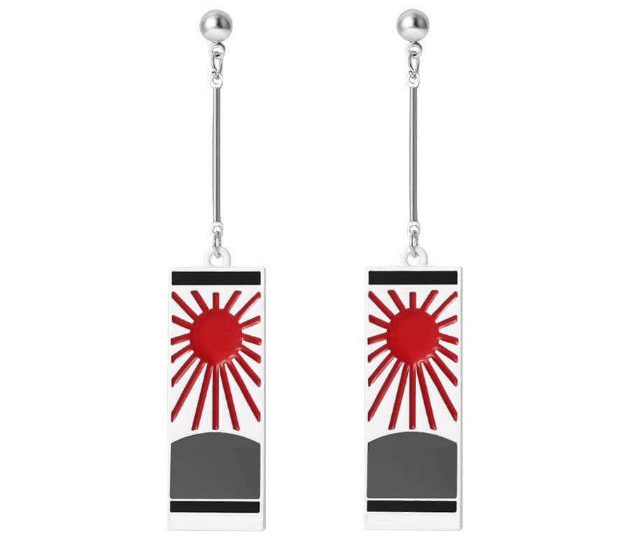 image-Demon Slayer's Blade Stove Gate Tanjiro Striped Purple Sun Ear Clip Rectangular Earrings Trendy Personality Oil Drop Earrings