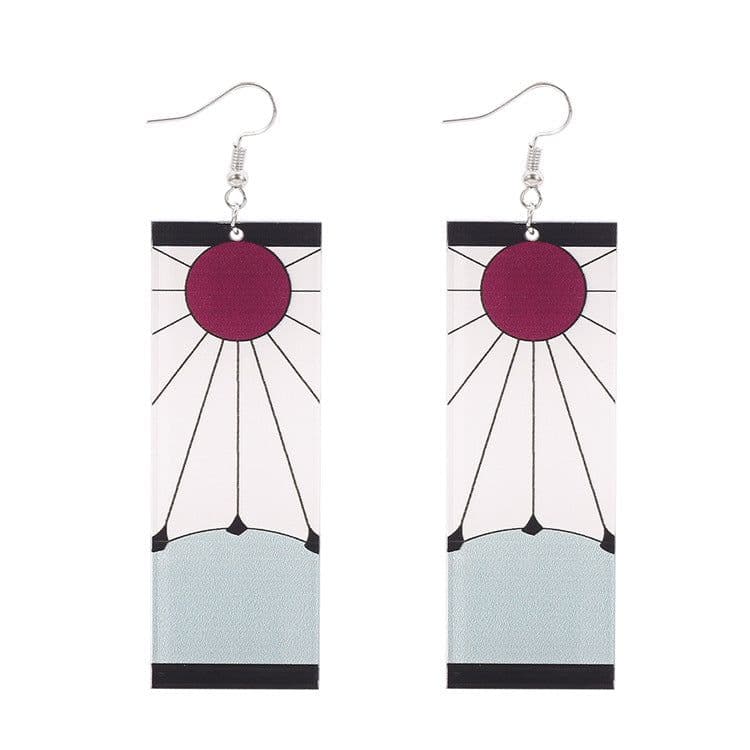 image-Demon Slayer's Blade Stove Gate Tanjiro Striped Purple Sun Ear Clip Rectangular Earrings Trendy Personality Oil Drop Earrings