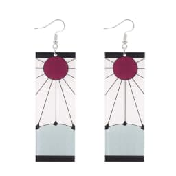 image-Demon Slayer's Blade Stove Gate Tanjiro Striped Purple Sun Ear Clip Rectangular Earrings Trendy Personality Oil Drop Earrings
