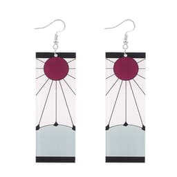 image-Demon Slayer's Blade Stove Gate Tanjiro Striped Purple Sun Ear Clip Rectangular Earrings Trendy Personality Oil Drop Earrings