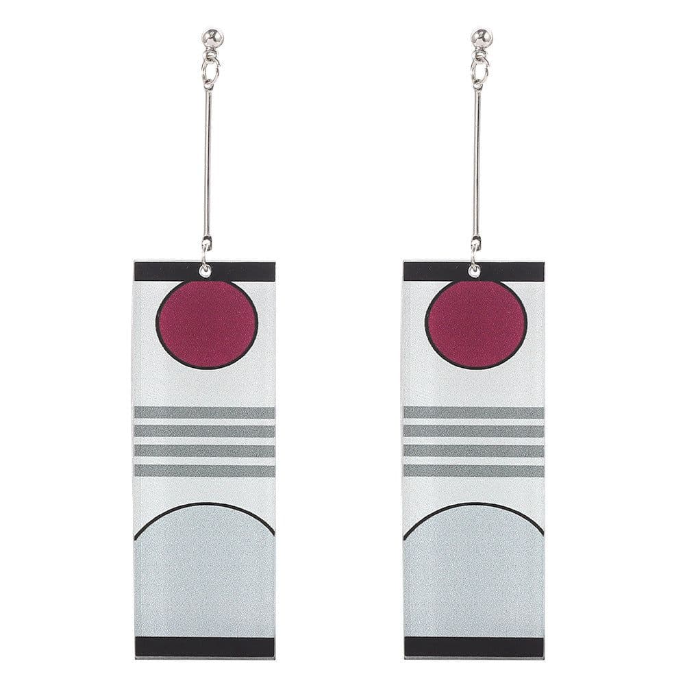 image-Demon Slayer's Blade Stove Gate Tanjiro Striped Purple Sun Ear Clip Rectangular Earrings Trendy Personality Oil Drop Earrings