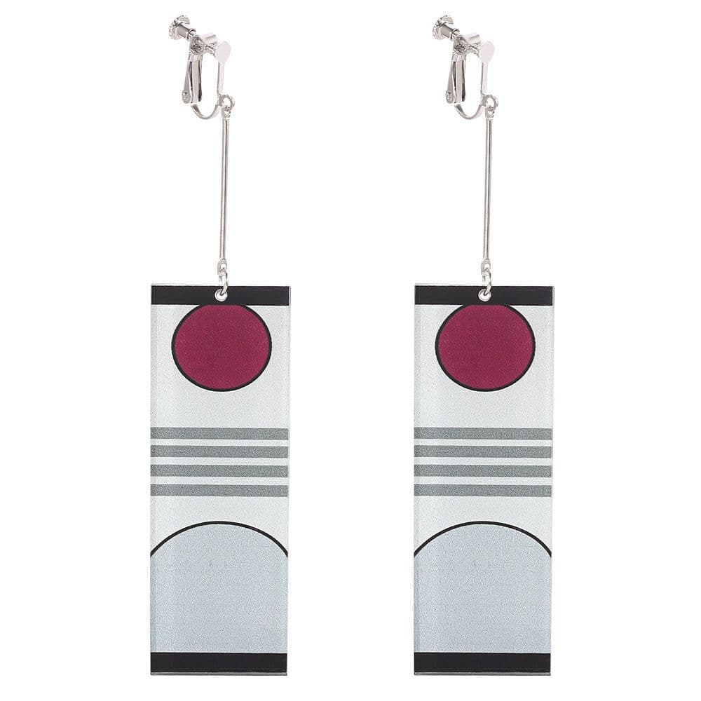 image-Demon Slayer's Blade Stove Gate Tanjiro Striped Purple Sun Ear Clip Rectangular Earrings Trendy Personality Oil Drop Earrings