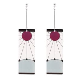 image-Demon Slayer's Blade Stove Gate Tanjiro Striped Purple Sun Ear Clip Rectangular Earrings Trendy Personality Oil Drop Earrings