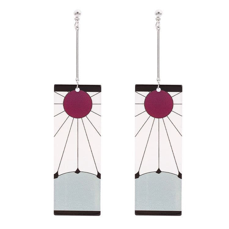 image-Demon Slayer's Blade Stove Gate Tanjiro Striped Purple Sun Ear Clip Rectangular Earrings Trendy Personality Oil Drop Earrings