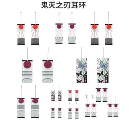 image-Demon Slayer's Blade Stove Gate Tanjiro Striped Purple Sun Ear Clip Rectangular Earrings Trendy Personality Oil Drop Earrings