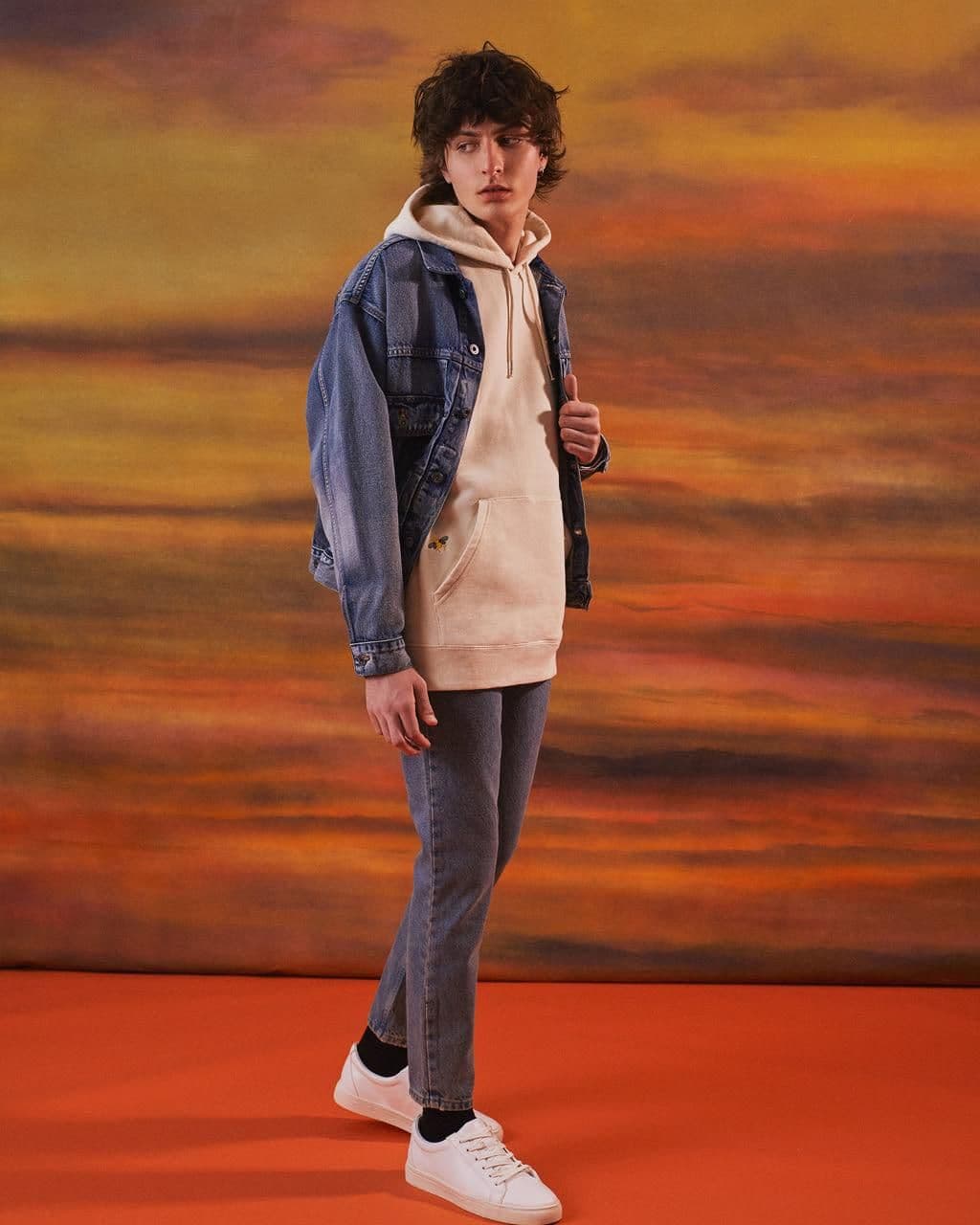 image-Bee Embroidered Hoodie Ecru Men