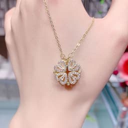 image-Love four-leaf clover two-wear necklace female one style multi-band fashion clavicle chain diamond pendant vibrato net celebrity live goods