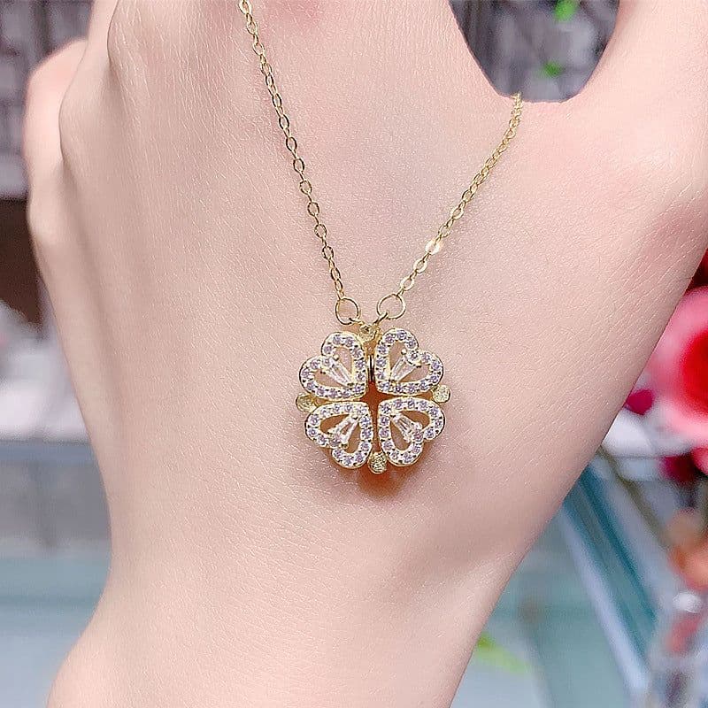 image-Love four-leaf clover two-wear necklace female one style multi-band fashion clavicle chain diamond pendant vibrato net celebrity live goods